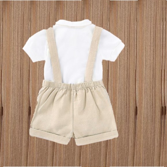 Classic Winnie the Pooh Beige Boy First Birthday Outfit Clothes Suspenders - Picture 5 of 9